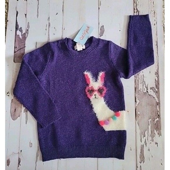 New Cat & Jack Girls 2T Long Sleeved Sunglass Wearing Fluffly Llama  Sweater - Picture 1 of 5